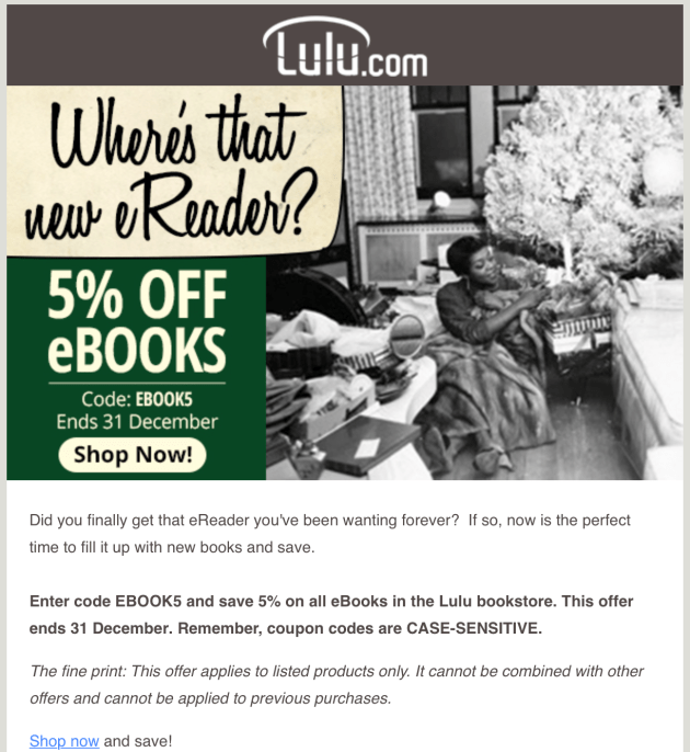 Lulu ebook sale 30 Dec