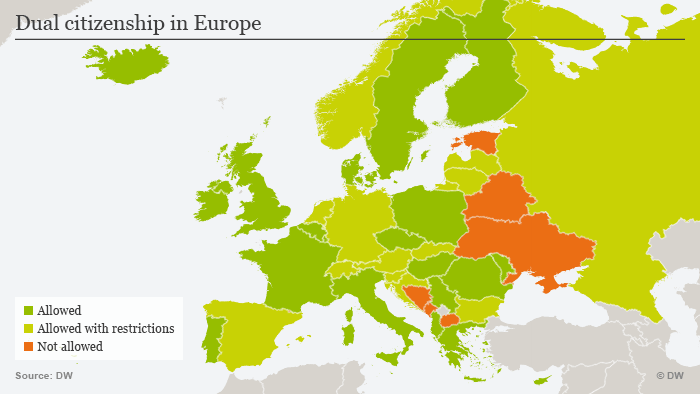 Infografik doppelte Staatsbürgerschaft Europa ENG